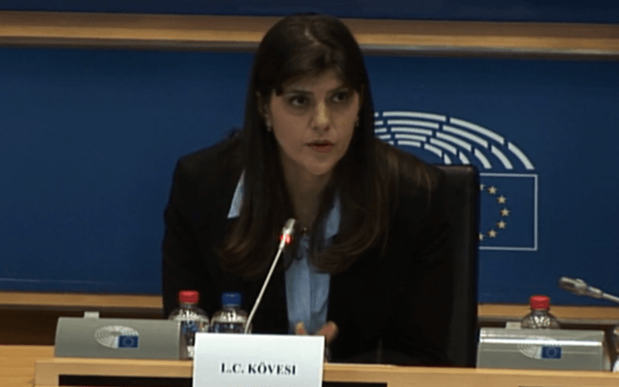 Лаура Кьовеши на изслушването си в ЕП, 26.02.2019. Скрийншот