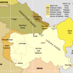 Карта на Кашмир с контролираните зони от Индия, Пакистан и Китай. Източник: wikimedia commons