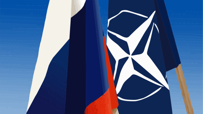 Знамена на НАТО и Русия