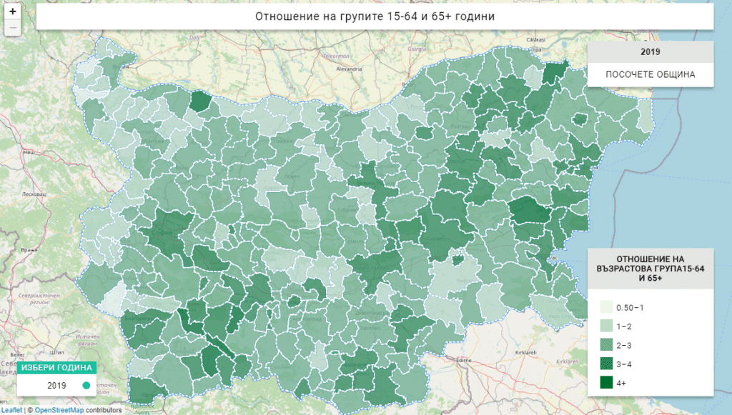 Карта на демографското отношение - работоспособни и възрастни