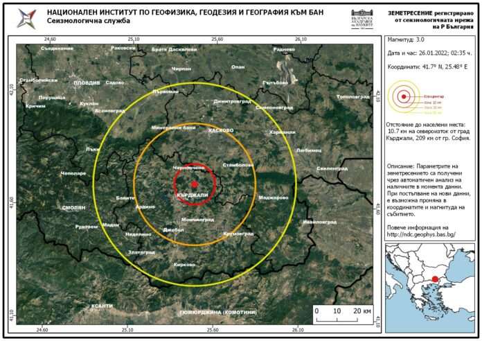 Данни за земетресение в Кърджали