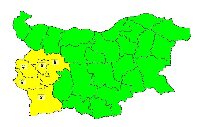 Жълт код за ниски температури в 5 области