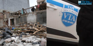 Автомобилът на "VTA Security Service", паркиран пред полуразрушената къща