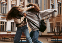 Бой, сбиване, ученички, момичета