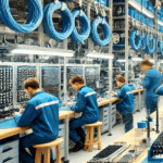 Работници в завод за производство на кабелни инсталации