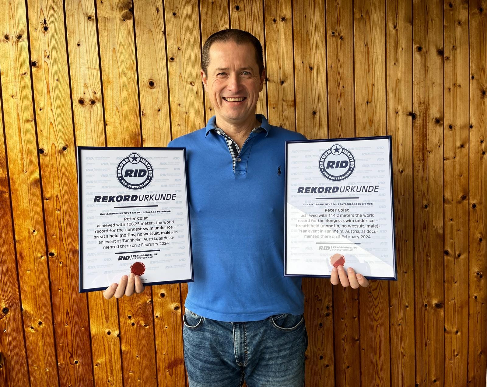 Ветеранът фрийдайвър Питър Колат Швейцария подобри два световни рекорда на