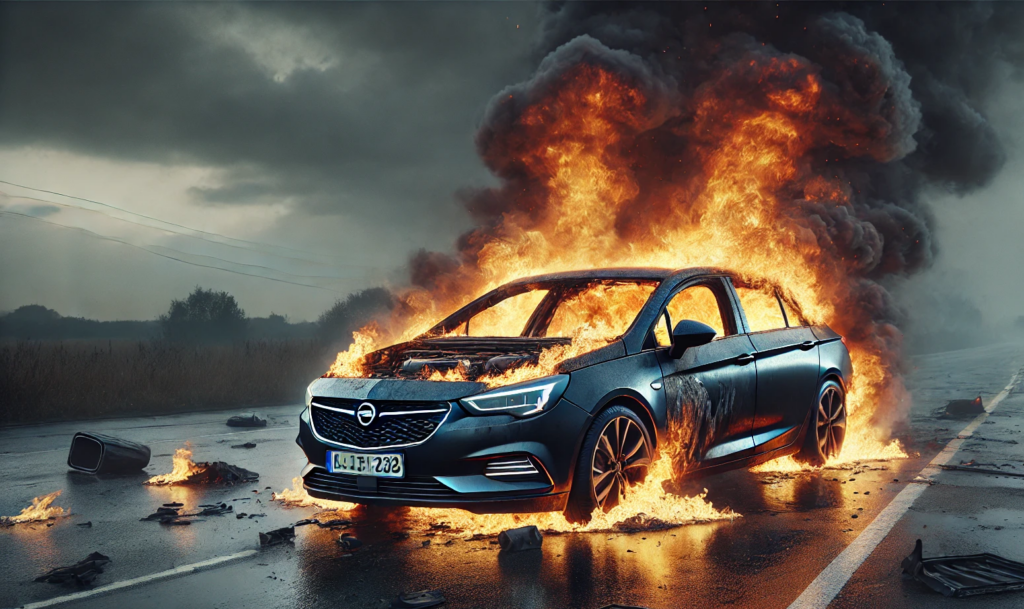 Шофьор е пострадал след като автомобилът му е избухнал в