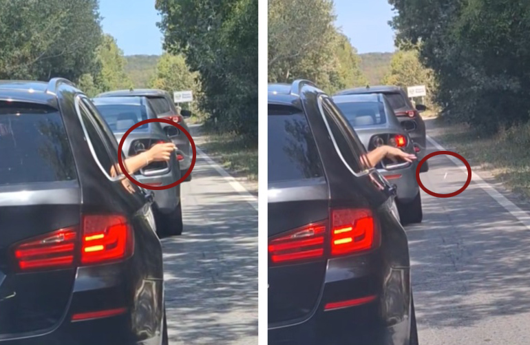 Видеоклип на пътничка в автомобил която изхвърля незагасен фас край