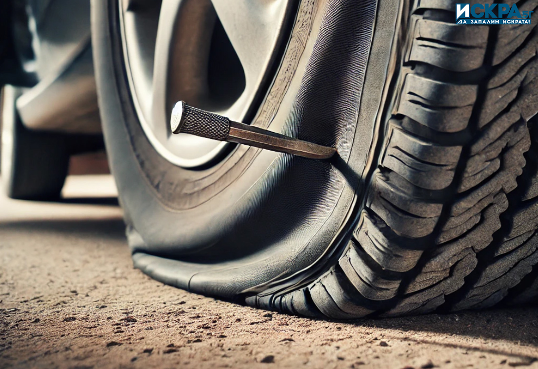 Гумите на три автомобила са били повредени в село Търнак