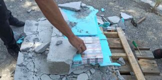 Цигари, отлети в бетонна плоча