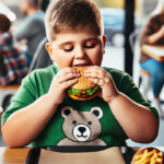 Дете със затлъстяване яде вредна храна, децата