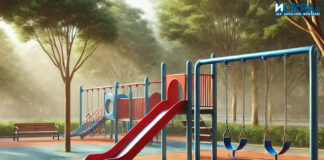 Детска площадка с люлки и пързалки