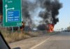 Запалени камиони на АМ "Тракия" на входа на София