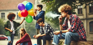Младежи пушат и дишат балони с райски газ