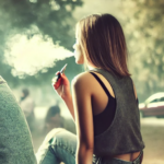 Момиче пуши вейп