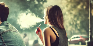 Момиче пуши вейп