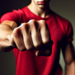 Млад мъж замахва с юмрук