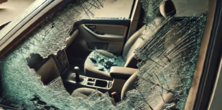 Счупено странично стъкло на ограбен автомобил