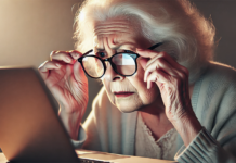 Възрастна жена пред лаптоп