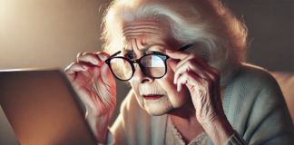 Възрастна жена пред лаптоп