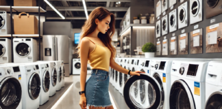 жена купува пералня, стоки