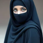 Снимката изобразява жена с бурка, гледаща към камерата