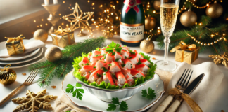 Руска салата с рулца от раци