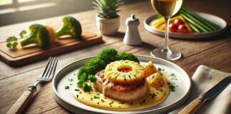 Пилешко филе с ананас и сос от сирена