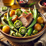 Свинско месо с бамя и картофи