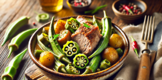 Свинско месо с бамя и картофи