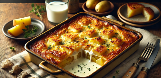 Млечна мусака с картофи и сирене