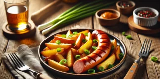 Пържена наденица с картофи