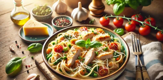 Паста с пилешко и зеленчуци