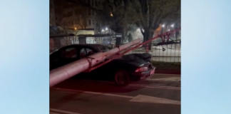 Стълб е паднал върху кола във Варна