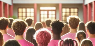 Ученици с розови фланелки