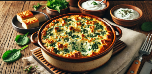 Запеканка с извара и спанак