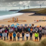 Протестиращи се вдигнаха срещу план за електропровод към плаж в Девън! Протест в Девън