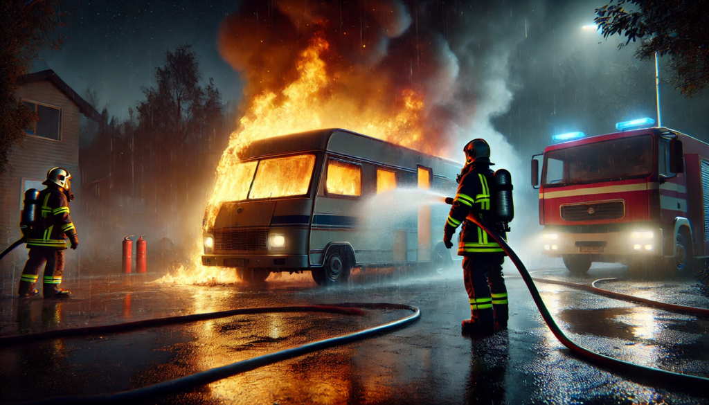 Мъж е с изгаряния след пожар в каравана в Хасковско