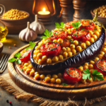 Пълнен патладжан с нахут, домати и чесън за Великденския пост