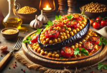 Пълнен патладжан с нахут, домати и чесън за Великденския пост