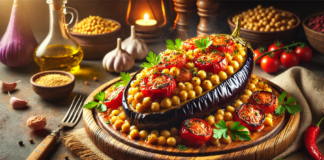 Пълнен патладжан с нахут, домати и чесън за Великденския пост