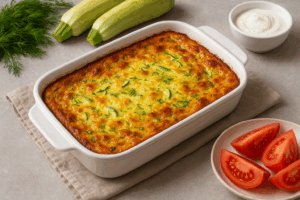 Огретен с тиквички и сирене.