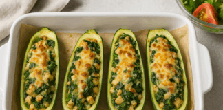 Пълнени тиквички с пилешко филе и спанак