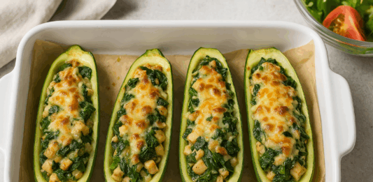 Пълнени тиквички с пилешко филе и спанак