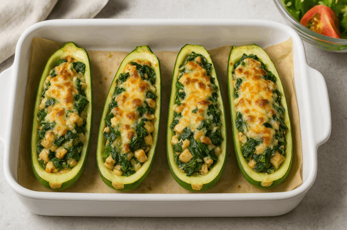 Пълнени тиквички с пилешко филе и спанак