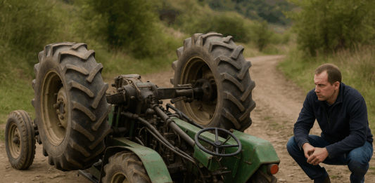 Преобърнат трактор