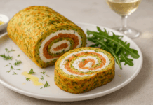 Руло от тиквички и моркови с крема сирене и сьомга