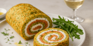 Руло от тиквички и моркови с крема сирене и сьомга