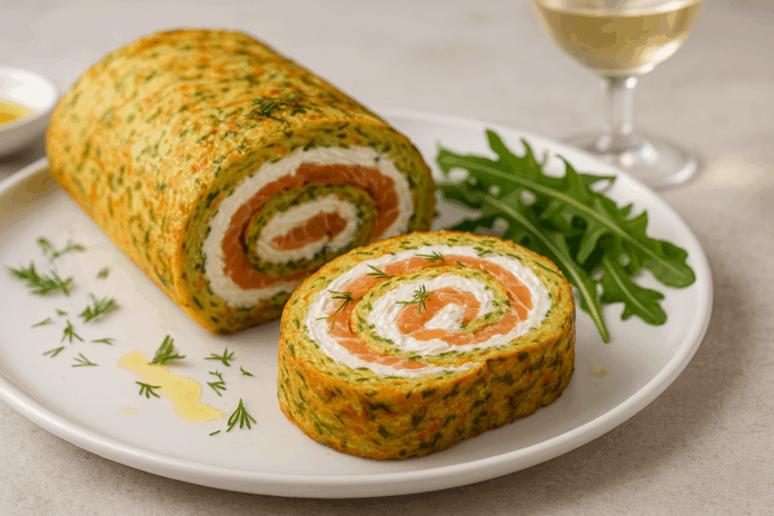 Руло от тиквички и моркови с крема сирене и сьомга