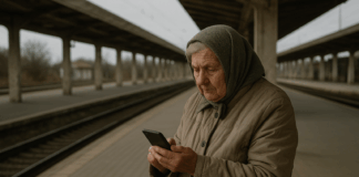 Баба на празна гара, но с интернет